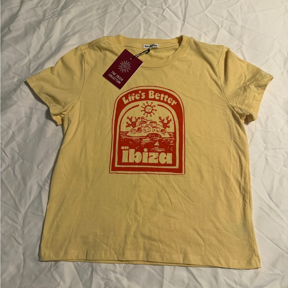 Reformation Yellow Tee with Red Graphic